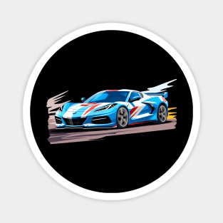 Raid Blue C8 Corvette racecar on a race track Supercar Sports car Racing car Magnet